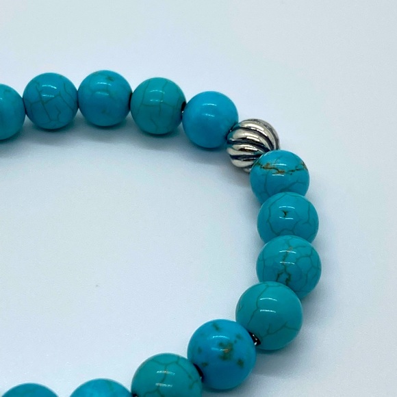 DAVID YURMAN 8mm Spiritual Turquoise Wave Beaded Silver Bracelet W/ Silv… - Picture 5 of 7